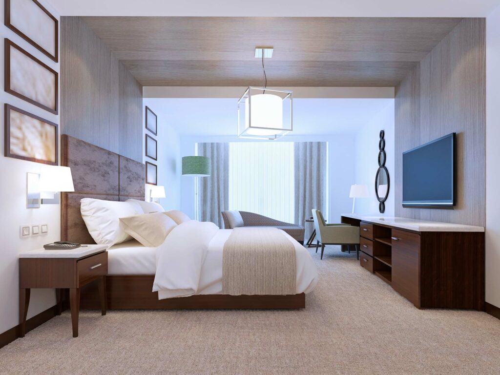 Carpet in a bedroom with a large king size bed by Select Floors in Marietta, GA | Select Floors