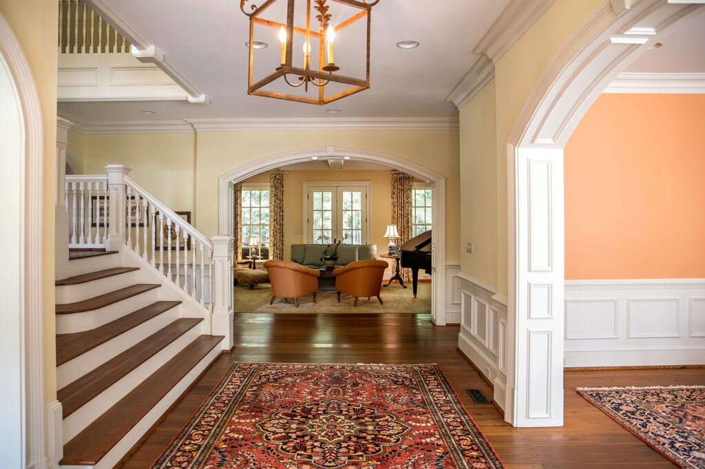 hardwood on main stairway in luxury home in Metro Atlanta