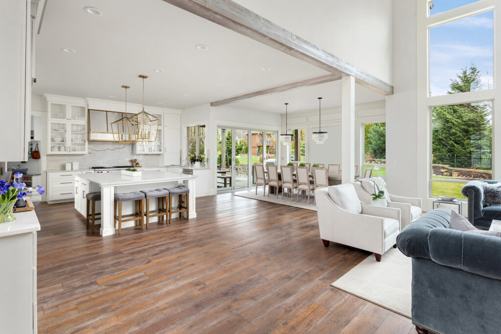realistic looking luxury vinyl plank flooring in an open concept layout home in a golf cart community