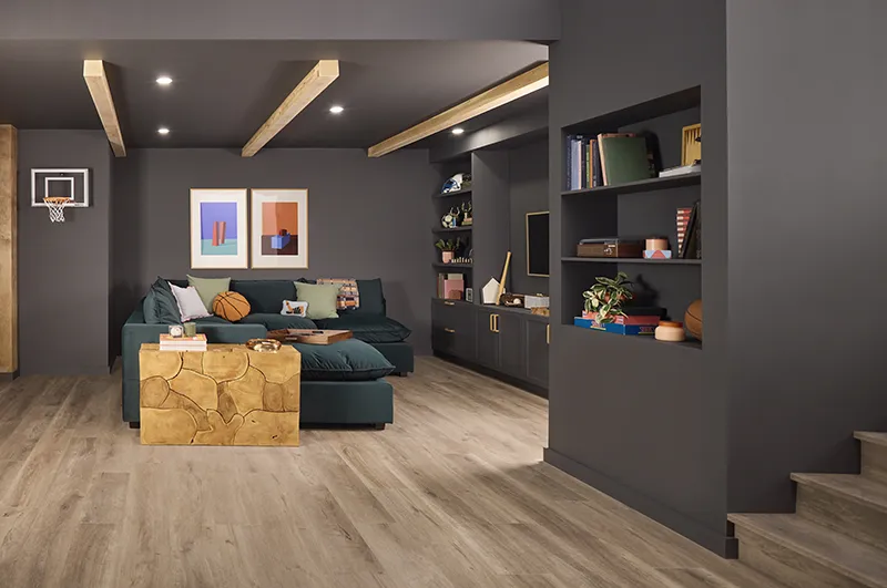 Vinyl-Basement Vinyl flooring in basement with walk out steps